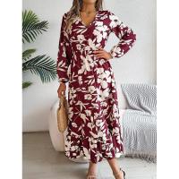 Vestidos de moda con cuello en V Vestido estético de manga larga con volantes florales para mujer, nuevo en oferta - details 8