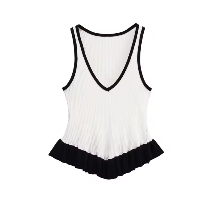 PB&ZA2025 diseño de contraste de color, top sin mangas con cuello en V, chaleco informal para diario, combina con todo, novedad de verano, ropa de mujer - 1