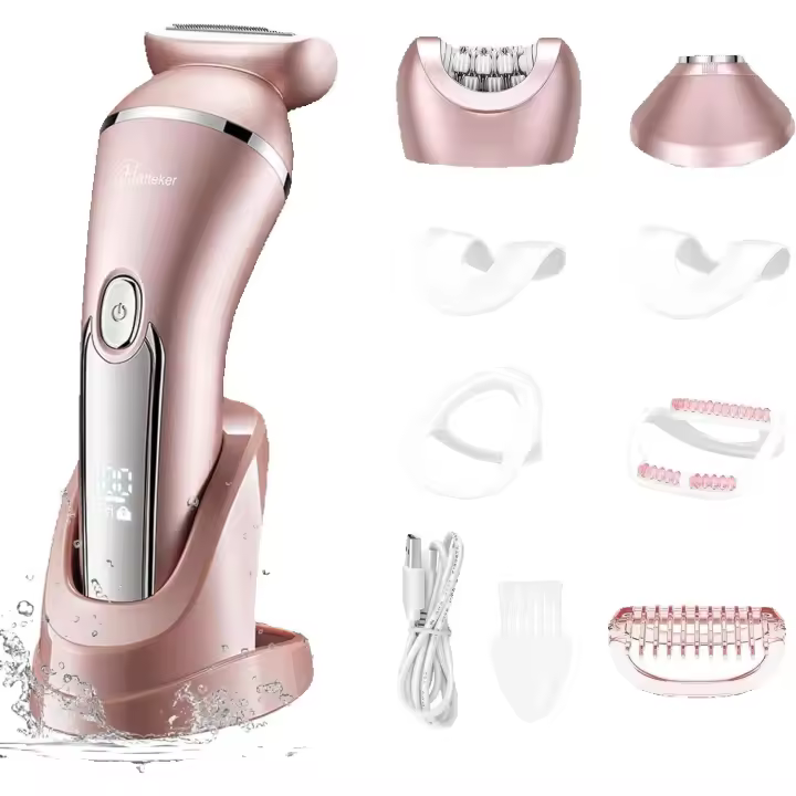 Afeitadora eléctrica para mujer, depiladora eléctrica, kit de maquinillas de afeitar, removedor de vello para cara, barbilla, brazo, pierna, axila, bikini, recortadora, indolora, impermeable, recargable por USB, seco y húmedo, con cabezal desmontable - 1