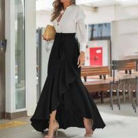 2024 Falda larga deformada con dobladillo con volantes y cintura informal elástica para fiesta de graduación de sirena para mujer - details 0