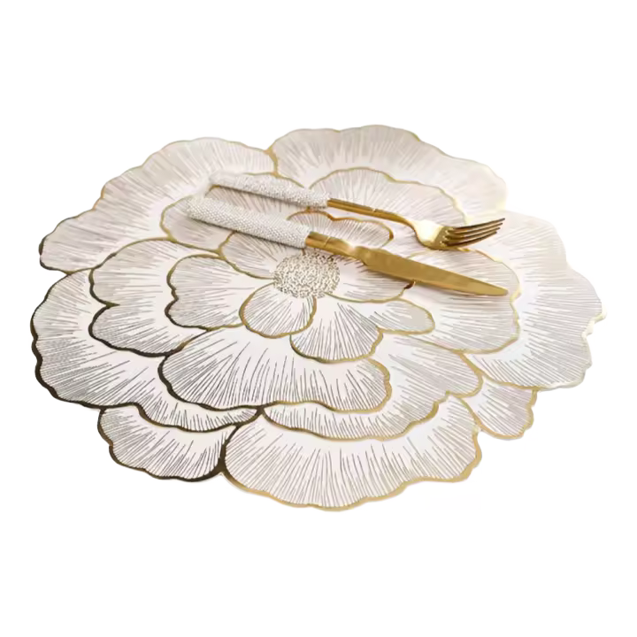1pc Creativo Peony Estilo Nórdico Tapete De Mesa Decorativo Con Estampado Dorado PVC Antideslizante Impermeable Aislante De Calor Para El Hogar - 1