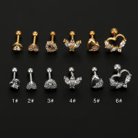 Piercing de acero quirúrgico para oreja, aretes de cristal para cartílago, 2 piezas, 16G, 16G - details 1