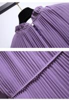 Vestido morado de gasa con volantes y cuello plisado elegante con cordones para mujer, moda coreana, corte en A, hasta la rodilla, 2024 - details 6
