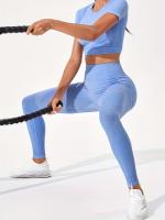 Conjunto Deportivo De 2 Piezas, Top De Yoga De Manga Corta Y polaina De Entrenamiento Para Correr De Cintura Alta, Ropa - details 48