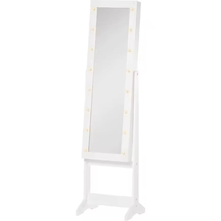 Espejo Joyero de Pie Armario de Joyería con 16 Luces LED Organizador de Joyas Ajustable con Estantes para Anillos Blanco Cálido Tamaño 36x30x136 cm - 1