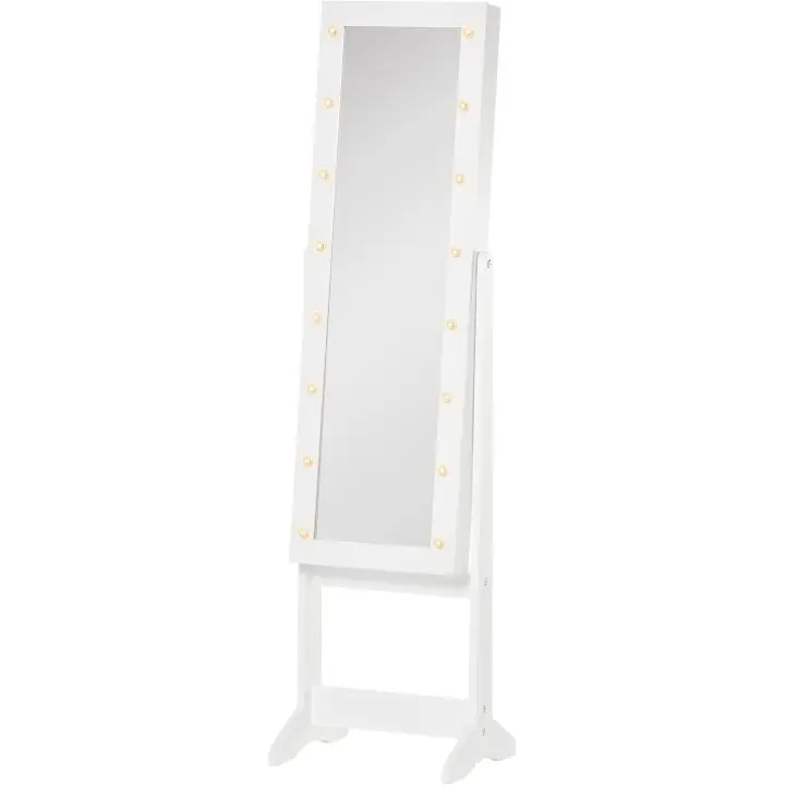 Espejo Joyero de Pie Armario de Joyería con 16 Luces LED Organizador de Joyas Ajustable con Estantes para Anillos Blanco Cálido Tamaño 36x30x136 cm - 1