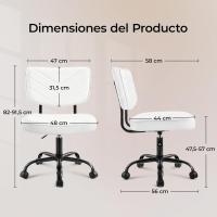 Oficina Ergonómica con Ruedas, Piel Sintética, Escritorio sin Brazos con Altura Ajustable Estudio y Dormitorio, Color Blanco - details 2