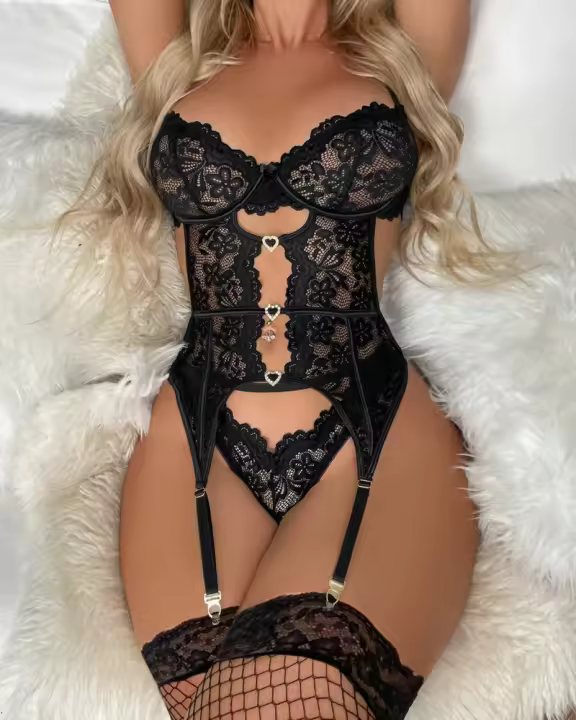 Lencería Sexy En Encaje Transparente Conjunto De Sujetador Y Liga Lencería Erótica Para Mujer Ropa De Dormir Sexy De Material - 1