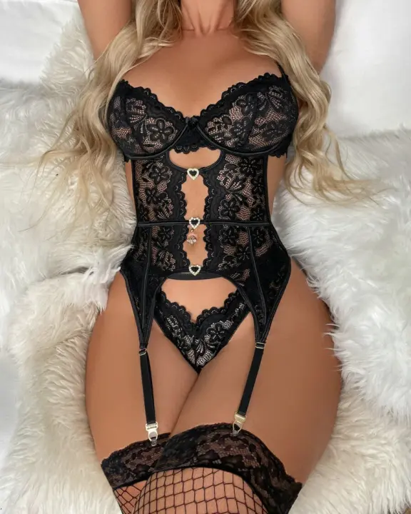 Lencería Sexy En Encaje Transparente Conjunto De Sujetador Y Liga Lencería Erótica Para Mujer Ropa De Dormir Sexy De Material - 1