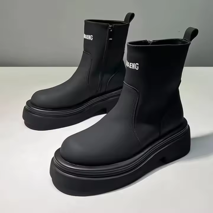 Botas Martin de chimenea de caballero con manga de motocicleta de parte superior media multifuncional para hombre con letras de fondo grueso - 1