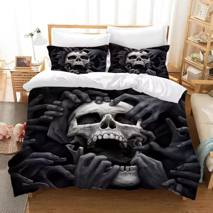 Juego de Ropa de Cama Gótica con Patrón de Calavera Funda de Edredón de Microfibra 50x75cm con Funda de Almohada - 1