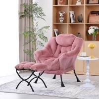 Silla perezosa con otomana, silla moderna con reposabrazos y bolsillo lateral, sillón de lectura con reposapiés para espacios pequeños, color verde afelpado - details 28