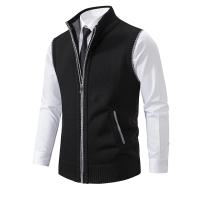 Suéter sin mangas de punto para hombre, cárdigan de terciopelo de lana con cremallera, jerséis de cuello alto, Chaleco de punto - details 14