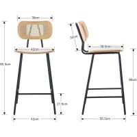 Juego de Sillas de Bar Modernas 2 Altas con Resalto de Ratán Taburetes de Cocina con Cojín de PU - details 1
