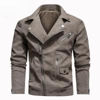Chaqueta de Cuero de Imitación de Cerdo para Hombres Cremallera Diagonal Grande - details 1