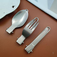Juego de cubiertos portátiles de acero inoxidable, cubiertos plegables para acampar al aire libre, viajes, Picnic, cuchillo, cuchara, tenedor, vajilla, 3 piezas por juego - details 5