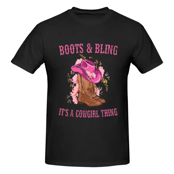 Camiseta Mujer Algodón 180g |   Estilo Vaquero “Botas y Brillantes” |   Transpirable y cómoda |   Lavable a máquina |   Vaquera Vintage de Moda - 1