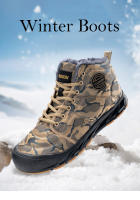 Botines impermeables para hombre, botas de nieve cálidas de felpa, zapatillas de trabajo para exteriores, zapatos descalzos de invierno - details 2