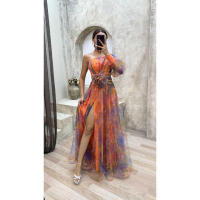 Nuevo vestido de fiesta de malla con hombros inclinados - details 10