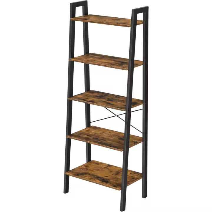 5 Niveles, Librería Industrial, Fácil de Montar, para Salón, Dormitorio, Cocina, Marrón Rústico y Negro LLS45X - 1