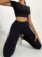 Conjunto Deportivo De 2 Piezas, Top De Yoga De Manga Corta Y polaina De Entrenamiento Para Correr De Cintura Alta, Ropa - details 51