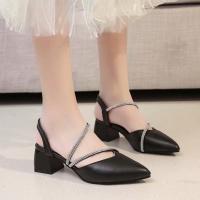 2025 nuevas sandalias de hadas viento bolsa de verano cabeza tacón grueso diamantes de imitación tacón alto con falda zapatos de mujer - details 5
