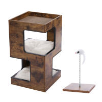PAWZ Road Camita para gatos con dos grandes condominios, almohadilla rascadora, rascadora para gato desmontable, casa de madera para gatos con tapetes mullidos, muebles para gatos y juguetes para gatos - details 16