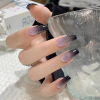 24PCS Uñas Postizas De Ballet Con Brillo De Ojo De Gato Y Estrellas Galaxia Uñas Postizas De Color Morado Ice Magic Para Arte De Uñas - details 3