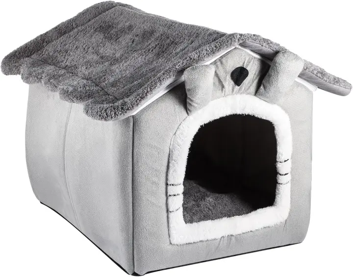 Casa portátil para mascotas, cama interior con cojín extraíble, cueva cálida para cachorros, lavable y plegable, 40x38x35CM - 1