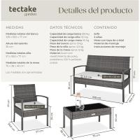 Conjunto de Jardín Exterior de Ratán y Aluminio, Muebles de Jardín Exterior Resistentes a la Intemperie, 2 Sillones, 1 Sofá, 1 Mesa de Cristal, con Cojines de 5,5 cm y 2 Juegos de Fundas - Gris - details 6