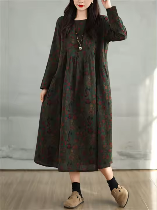 Vestido Floral de Algodón Vintage Moda Casual para Mujeres Primavera Otoño - 1