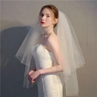 Velo de novia de dos capas con borde cortado y peine, velo de novia barato - details 4