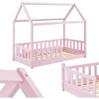 Cama Infantil 80 x 160 cm con protección anticaída, Cama casa de Madera Maciza para niños - Cama en Color Rosado - details 0