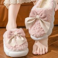Zapatillas de mujer de algodón, zapatos de suela gruesa para casa, parejas cálidas, encaje, antideslizantes, con plataforma plana, para - details 6