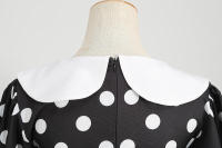 Vestido midi elegante de fiesta con cuello Peter Pan, lunares y mangas cortas abullonadas para mujer, ideal para el verano. - details 30