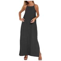 Traje formal de mujer, vestido largo bohemio liso con tirantes divididos, moda casual para el verano 2024 - details 2