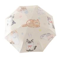 Paraguas de gato de dibujos animados de 3 costillas, automático, ligero, protección solar, protección UV, impermeable, plegable - details 0