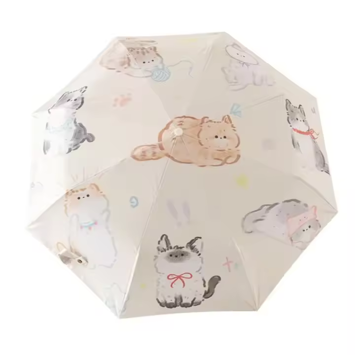 Paraguas de gato de dibujos animados de 3 costillas, automático, ligero, protección solar, protección UV, impermeable, plegable - 1