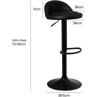 Taburete de Cocina Giratorio en 360 ° , Silla de Bar Regulable en Altura de 72 a 92 cm, con Respaldo de Polipiel, Estructura Metal Negra y Reposapiés, Negro - details 3