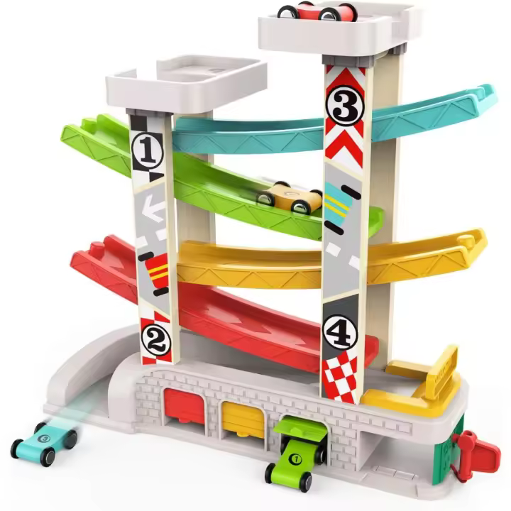 Pista de Carreras de Juguete Rampa con 4 Mini Coches Regalo Ideal para Niños Pequeños de 1 a 2 Años - 1