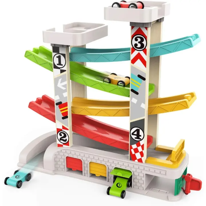 Pista de Carreras de Juguete Rampa con 4 Mini Coches Regalo Ideal para Niños Pequeños de 1 a 2 Años - 1