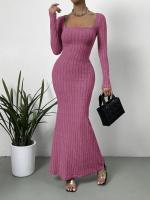 2024 Otoño e Invierno nuevo cuello cuadrado adelgazante cintura diseño sentido de la moda vestido de mujer tejido - details 18