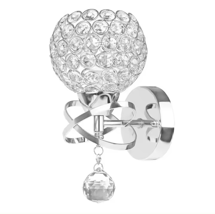 Candelabro de pared de cristal E27, lámpara de cabecera de dormitorio Simple y creativa, luces doradas/Plateadas para dormitorio - 1