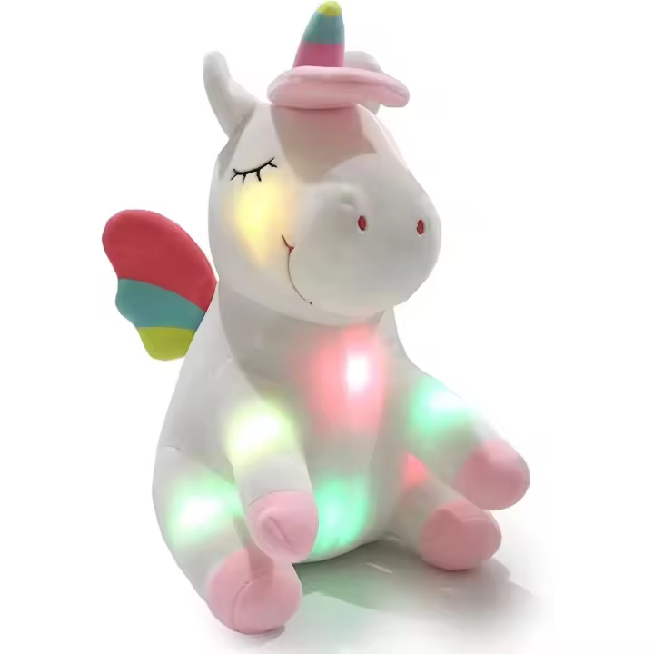 Unicornio iluminado, juguete de peluche suave, animales de peluche LED con luces nocturnas coloridas, cumpleaños brillante para niños - 1