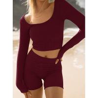 BUNO-Conjunto de ropa de estar por casa para mujer, tops ajustados de manga larga y pantalones cortos de motorista, 2 piezas, verano, 2025 - details 57