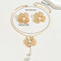 Conjunto de pendientes de collar para mujer Cadena de clavícula larga de nicho con diseño de perlas con incrustaciones de flores versátiles - details 3
