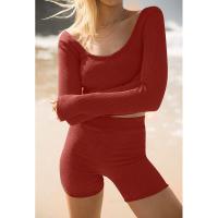 BUNO-Conjunto de ropa de estar por casa para mujer, tops ajustados de manga larga y pantalones cortos de motorista, 2 piezas, verano, 2025 - details 13