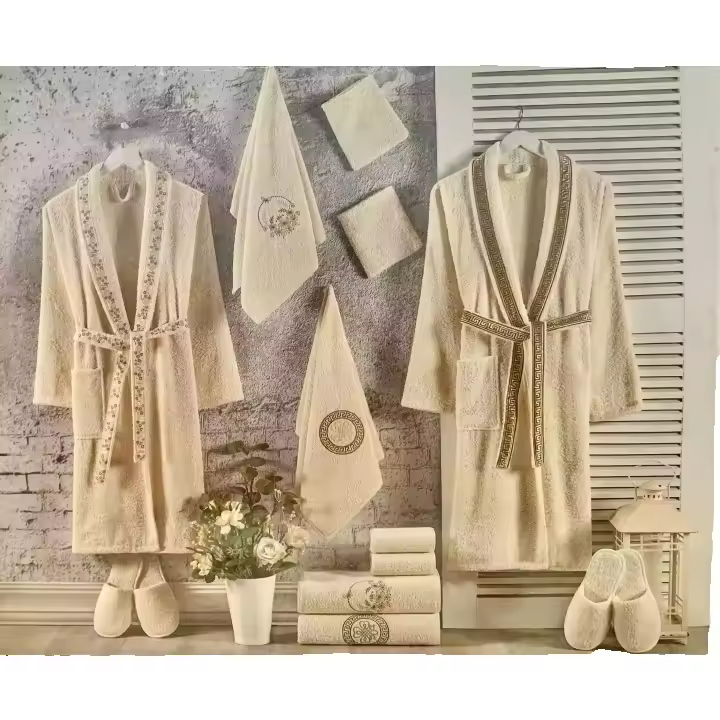 Juego de 8 piezas de toallas de baño y albornoces de 5 estrellas para pareja con bordado hecho a mano - 1