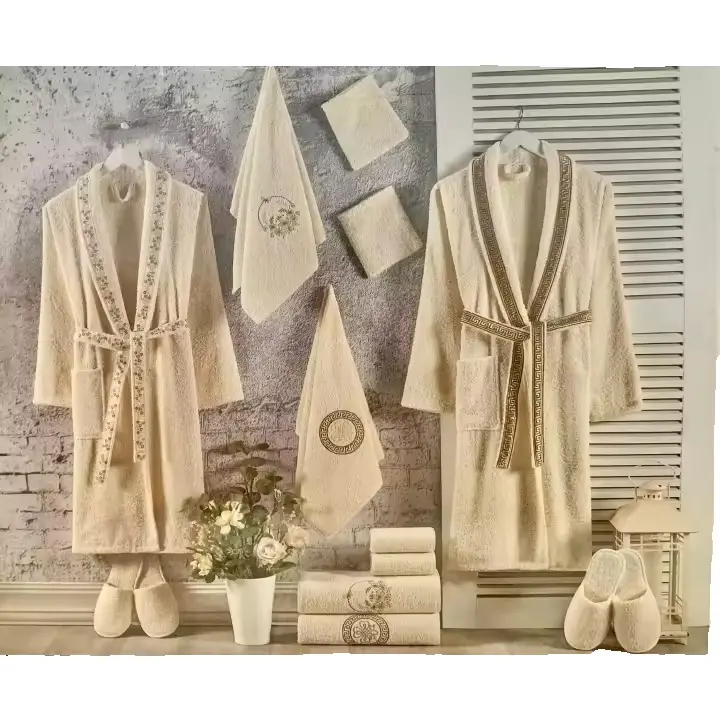 Juego de 8 piezas de toallas de baño y albornoces de 5 estrellas para pareja con bordado hecho a mano - 1