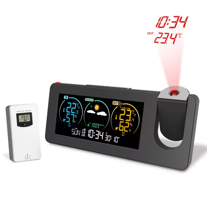 Reloj Electrónico de Proyección Calendario Perpetuo Estación Meteorológica Previsione del Tiempo Temperatura Humedad Pantalla a Color Despertador Digital - 1